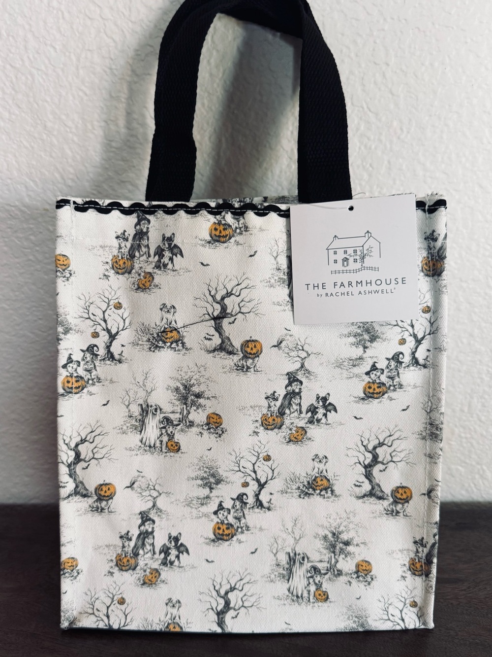 Farmhouse Rachel Ashwell Halloween Dogs Canvas Trick or Treat Tote Bag